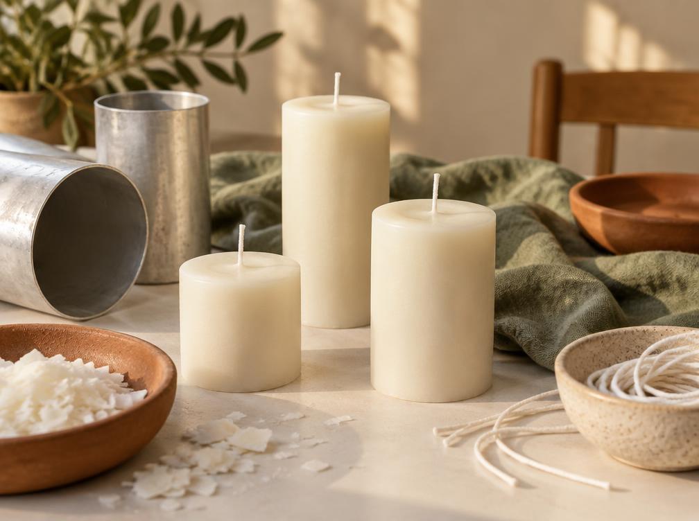 Velas de molde desenformadas junto a moldes de alumínio e pavios